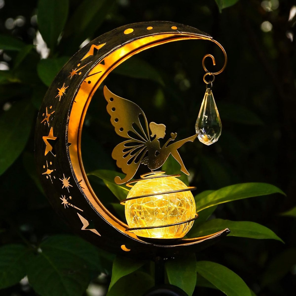 Solar Tuinverlichting met Waterdichte Maanlamp en LED Licht voor Buiten - Decoratieve Verlichting voor Graf, Balkon en Tuin met Kraakglas Bal