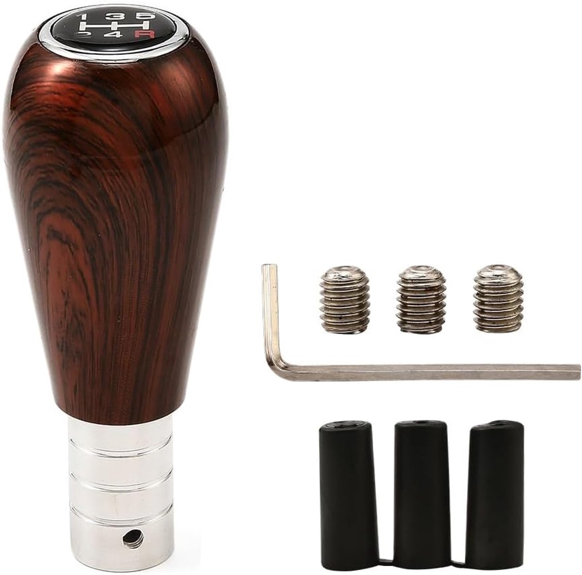 Versnellingspookknop - 5-speed - houtlook - universeel met rubber adapter M8/10/12 - ShopVlot