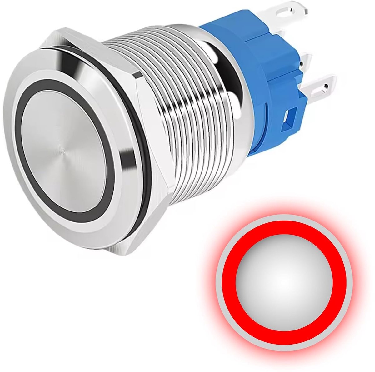 Drukknop 12mm - Rood LED lichtring - Waterdicht met rubberen afdichting - Geschikt voor elektrische toepassingen - ShopVlot