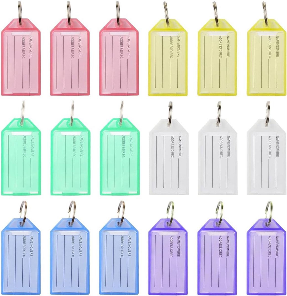 Sleutelhanger van 5,7 cm, met gelinieerde papieren etiketten, transparante omslagen en splitringen, kleuren wit, rood - ShopVlot