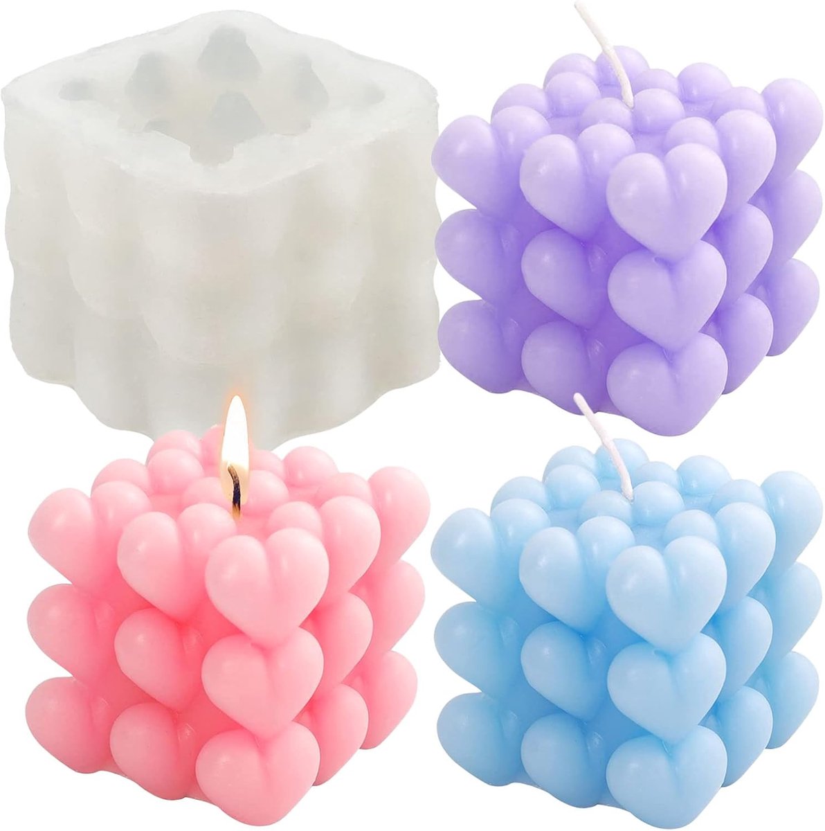 Heart Bubble Candle Mould, Cube, Silicone Candle Moulds for Casting, Valentine's Day, Heart Shape, Candle Shape, 3D - ShopVlot