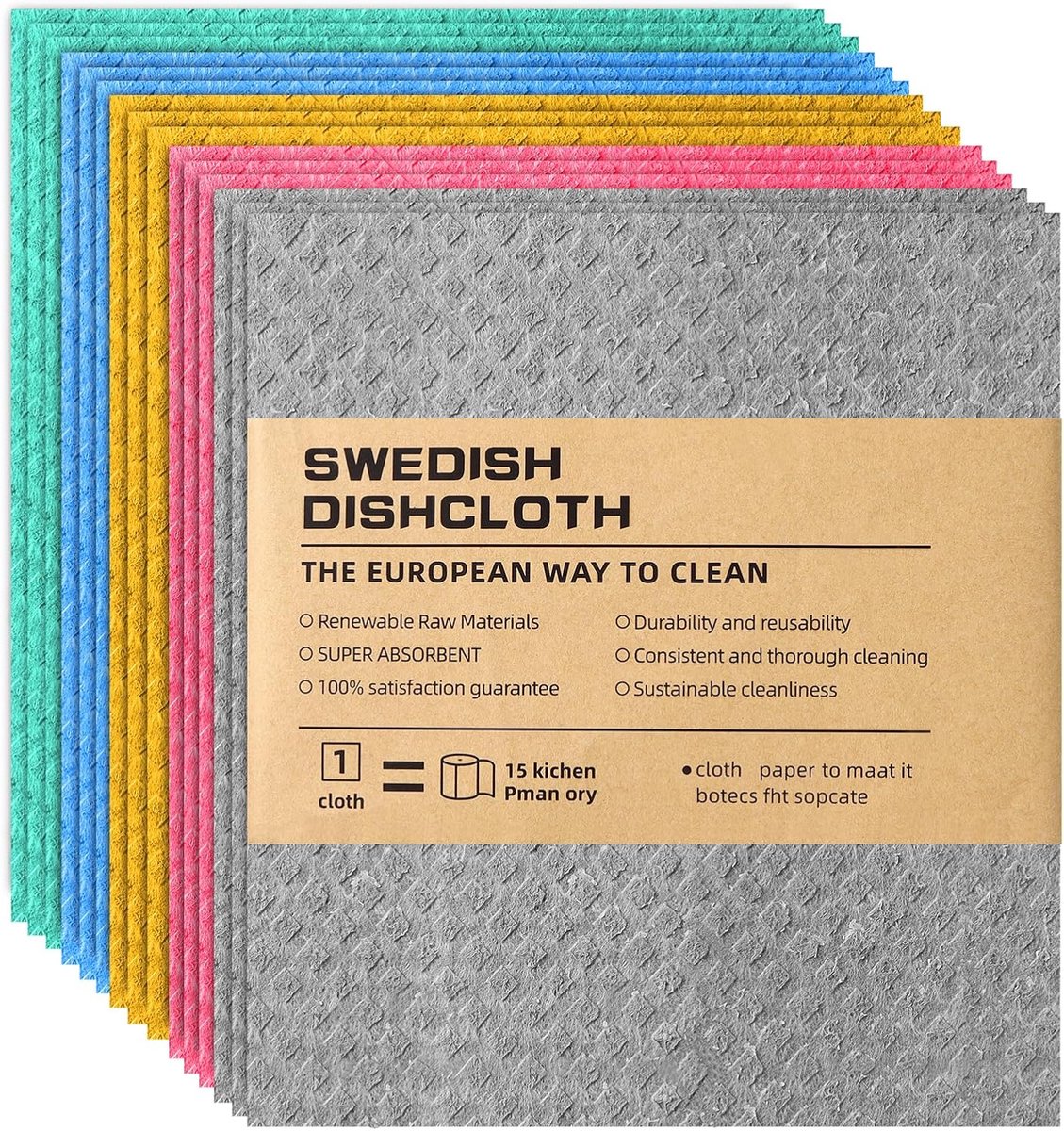 Set of 15 Sponge Cloths for Kitchen, Dishcloths and Dishcloths, Absorbent Sponge Cloth, Cellulose Kitchen Towels - ShopVlot
