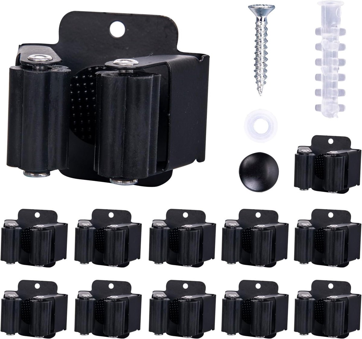 SnelShoppen - 12 Broom Holders voor de Wand, Tuin Gereedschap Houder, Wandbevestiging voor Broom, Duurzaam RVS, Tuin, Garage, Buitengebruik, Corrosieb