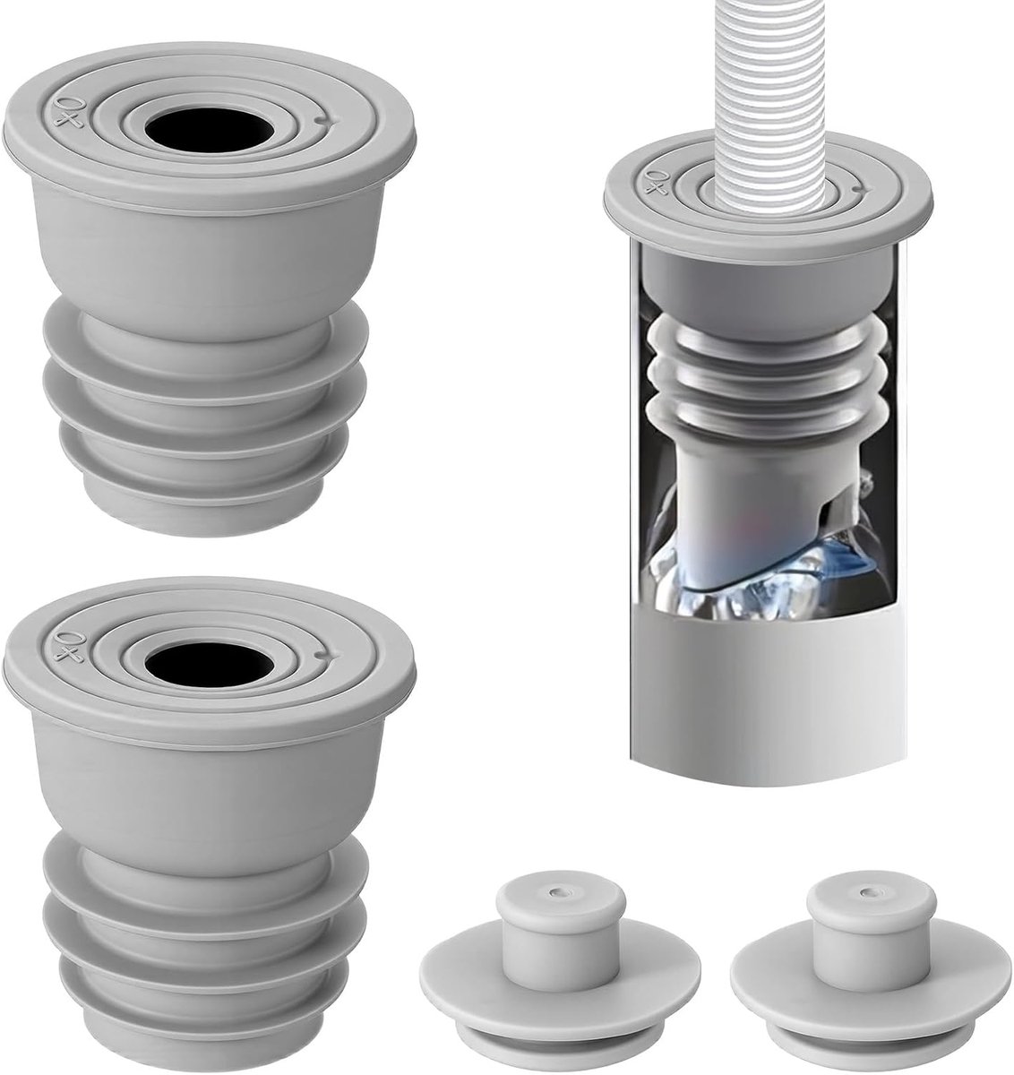 Wasmachine slangafdichting 35-40 mm - Grijs silicone - Inclusief stoppers - Voor lekkagepreventie - ShopVlot