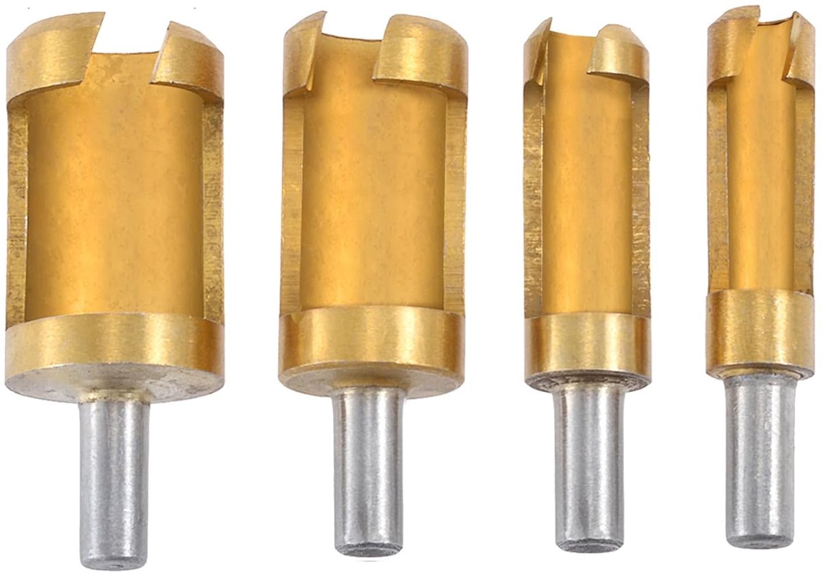 4pcs Wood Cork Milling Cutter, Carbon Steel, Round Shank, Wood Stopping Cutting Tools, Drill Bit Set for Woodworking - ShopVlot