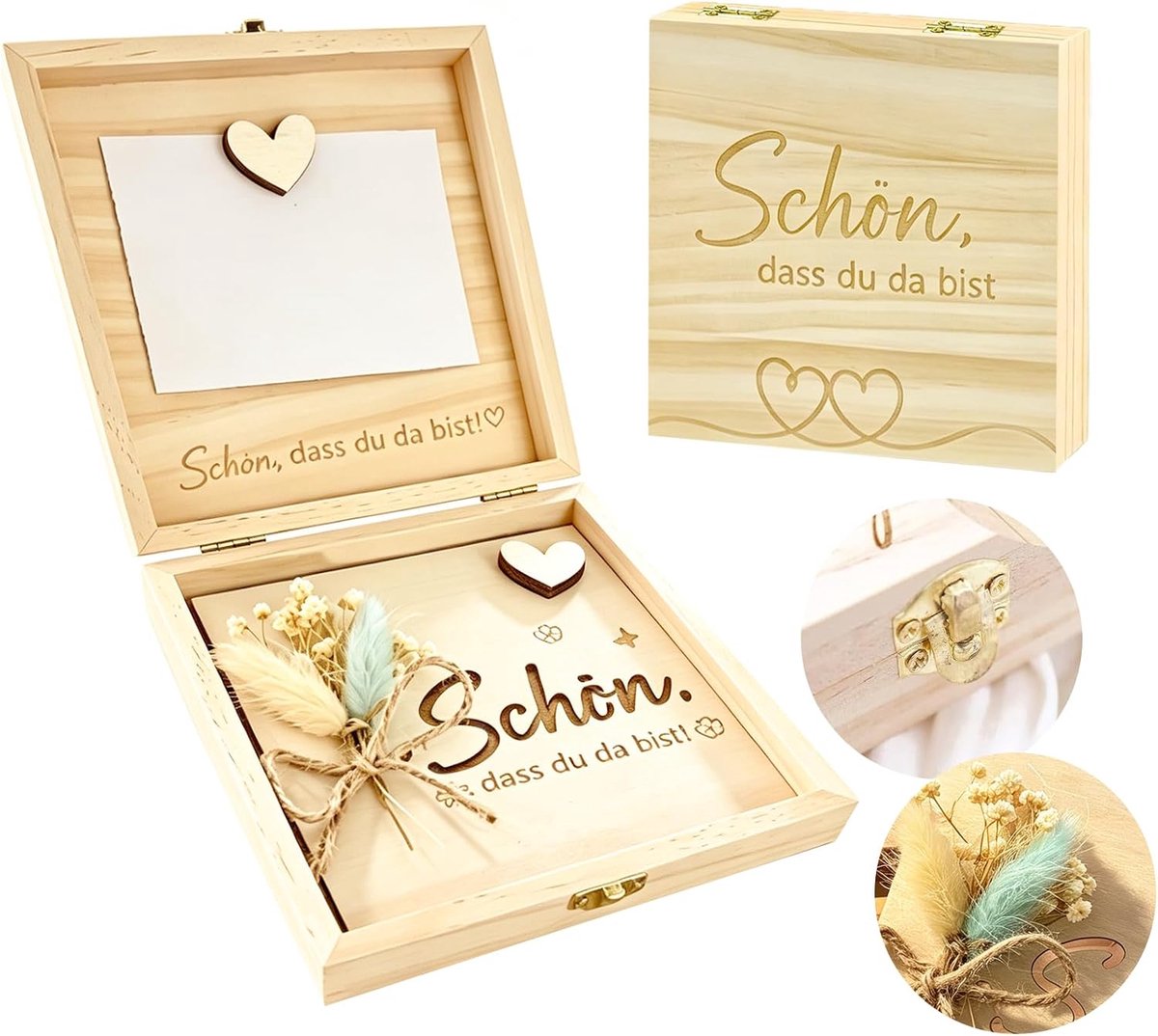 Geldgeschenk bruiloft houten doos - gedroogde bloemen - creatief cadeau-idee - stijlvolle verpakking voor geld - ShopVlot