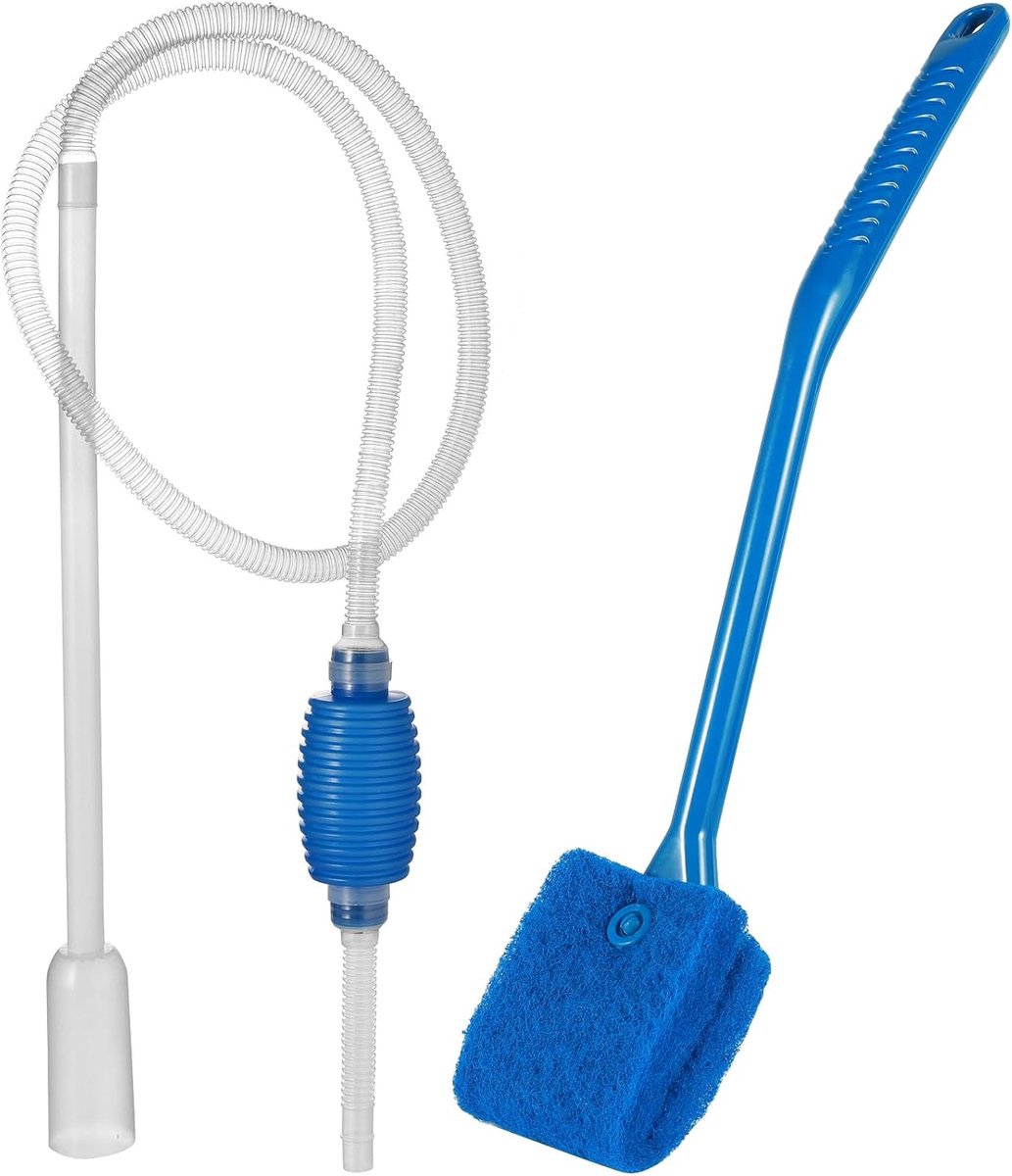SnelShoppen - Sifon Voor Aquarium, Vacuüm Sifon Pomp met Spons Schoonmaakborstel, Handpomp Aquarium Vissen Tank Cleaner, Grind Cleaner 40cm Blauwe Bor