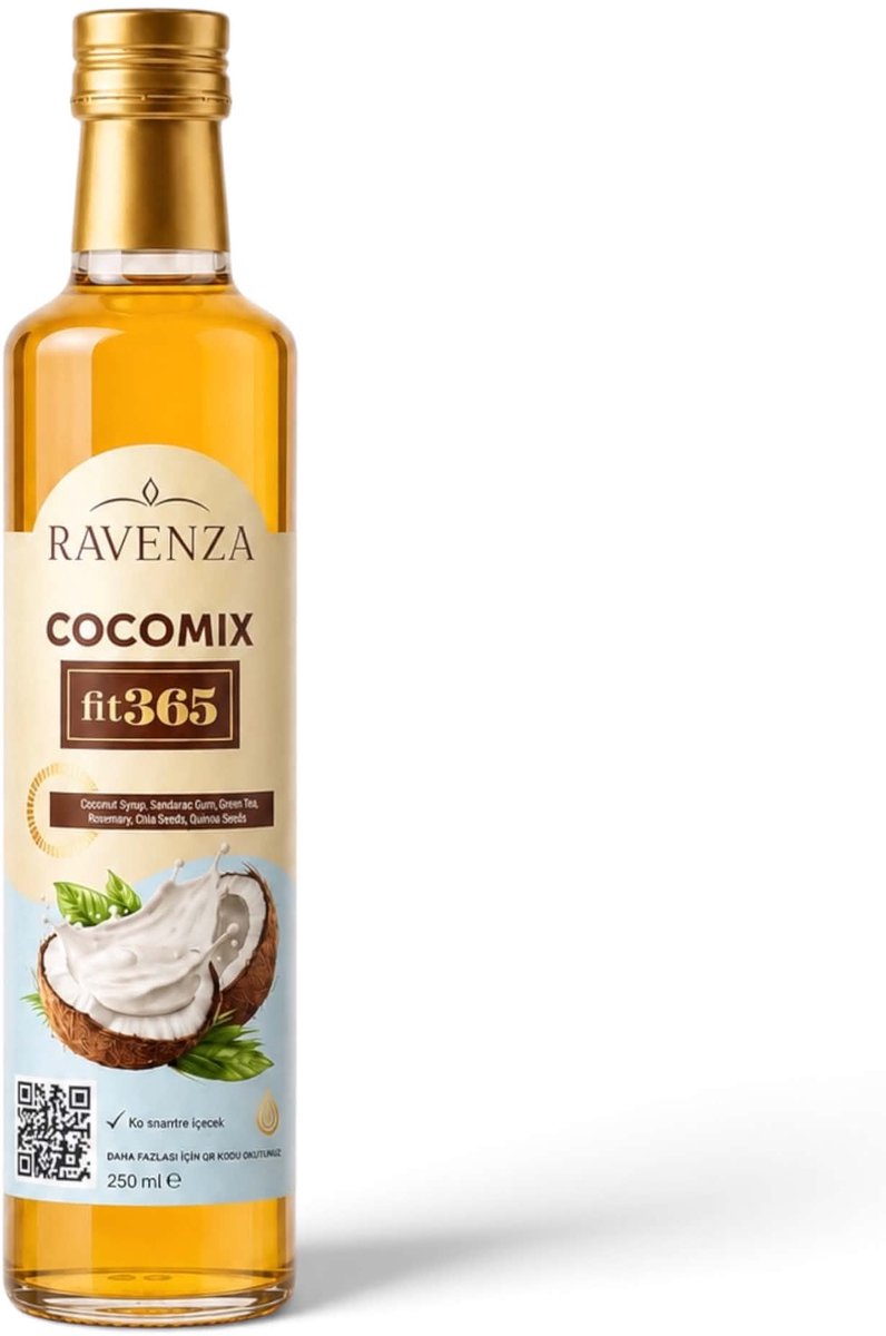 Ravenza Cocomix Fit365 – Kokosdrankconcentraat met Groene Thee, Chiazaad, Quinoa, Rozemarijn & L-Carnitine – 250 ml