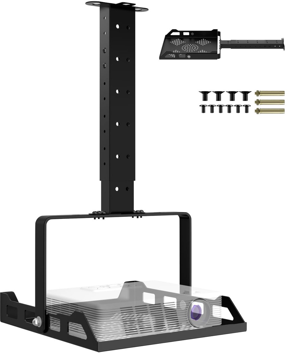 Lubirayi Projectorhouder voor plafond en muur, verstelbaar (49-73 cm) met 360° kantelbare plank, draagkracht 10 kg - ShopVlot