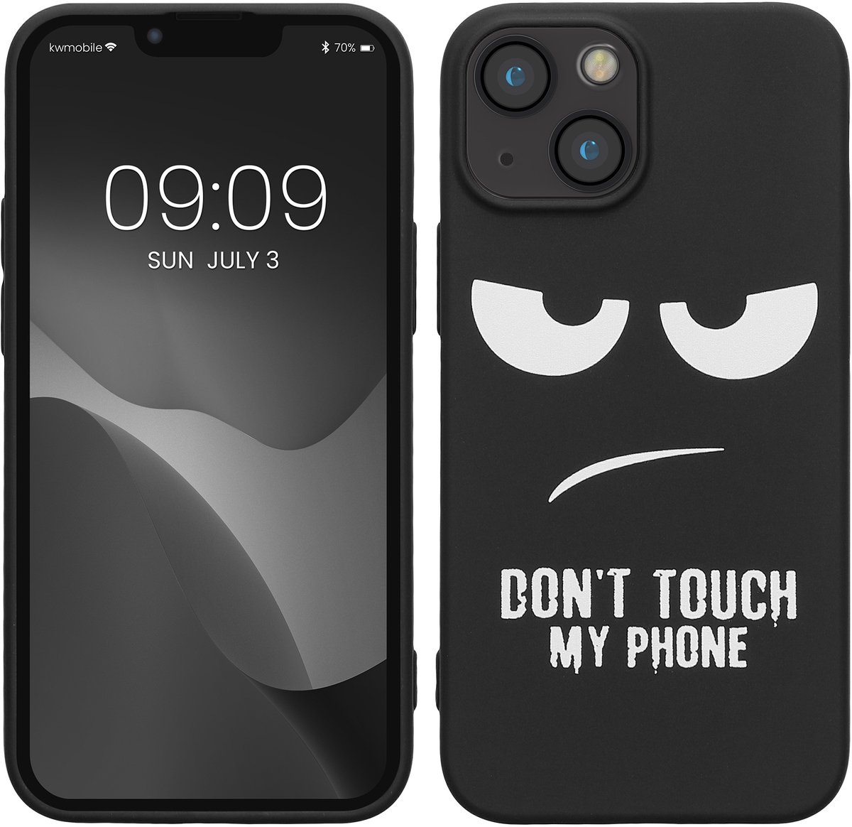 kwmobile telefoonhoesje geschikt voor Apple iPhone 13 mini - Hoesje voor smartphone in wit / zwart - Backcover van TPU - Don't Touch My Phone design