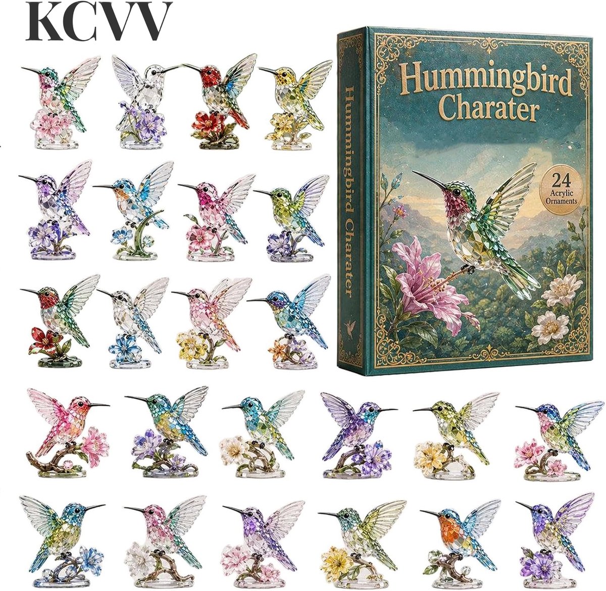Winterkalender 2026 met kolibrie -adventskalender 2026-advent kalender 2026-adventskalenders- Gemaakt van acryl - Kerstfeestkalender voor in huis of raam - 26x18x3 cm