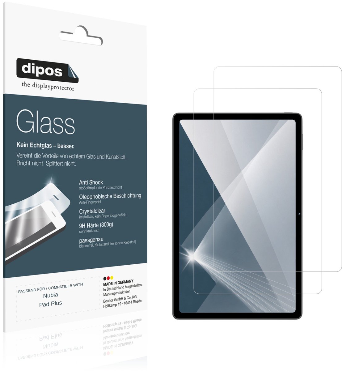 dipos – 2x Pantserfolie geschikt voor Nubia Pad Plus | 9H Screenprotector