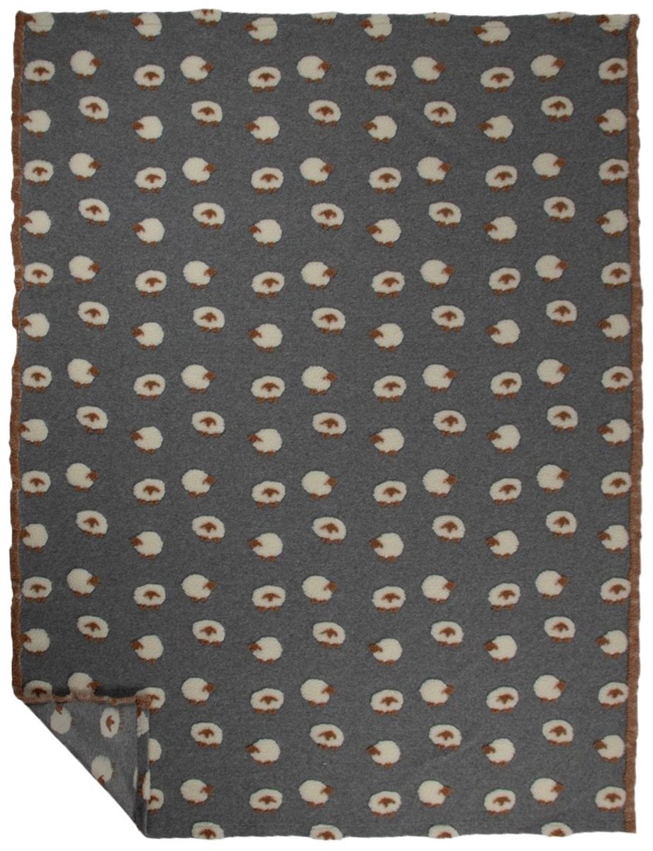 Plaid Schaapjes wol grijs 170x200cm