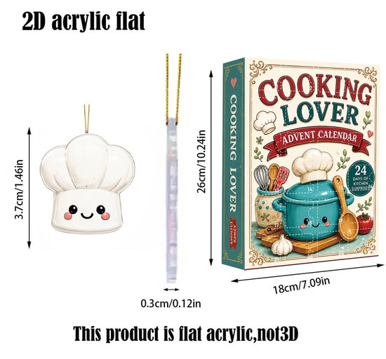 Adventskalender 2026 Kookthema- 24 Stuks 2D Acryl Ophangdecoraties Met Keukenhangers- Uniek Cadeau Voor Kookliefhebbers En Foodies — cadeau in Kookcadeaus - foto 3