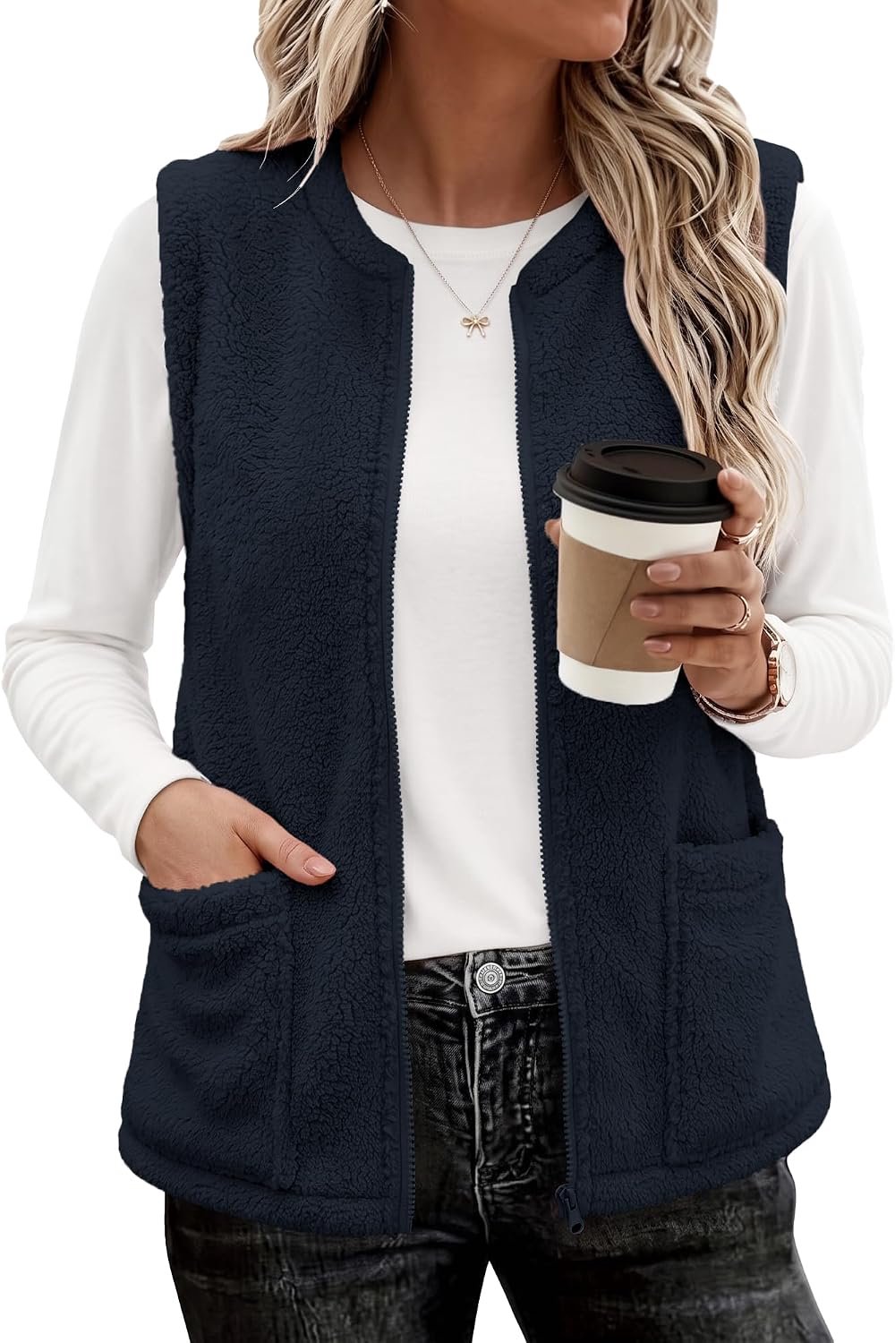 Fleece vest zonder mouwen met rits en zakken