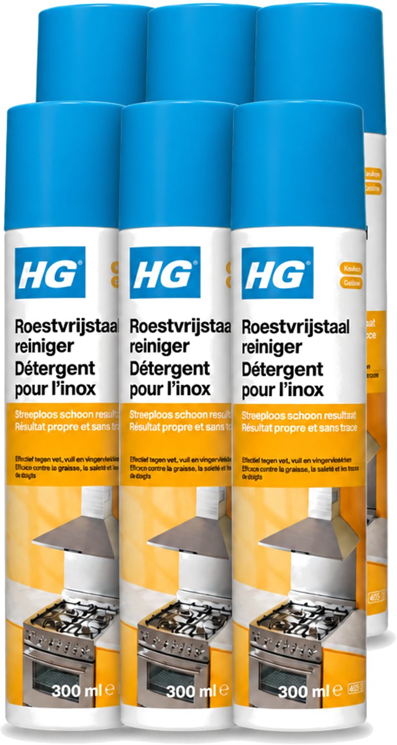 6 x HG - Roestvrijstaal Reiniger - Absoluut Streeploos - 300 ml - Voordeelverpakking - 6 stuks
