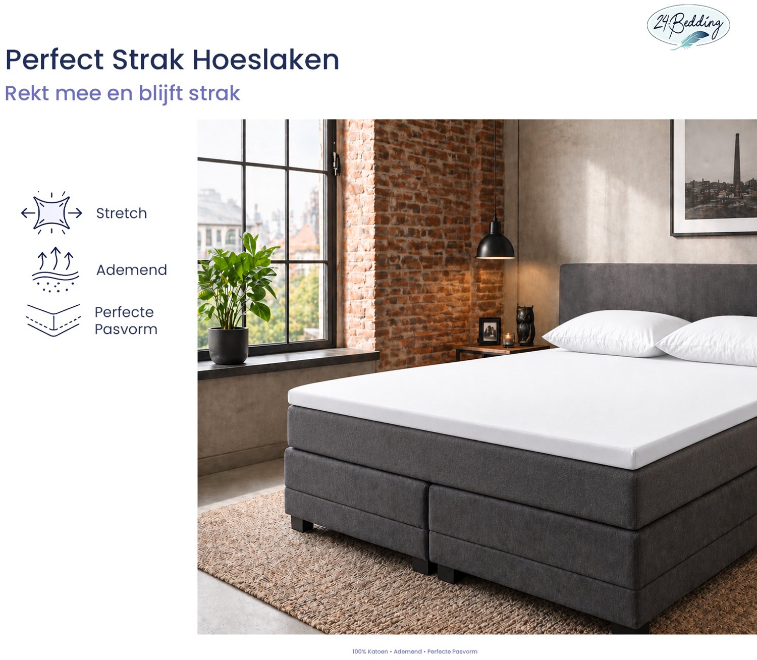24-Bedding Jersey Topper Hoeslaken - Topdek Hoeslaken Jersey - Extra zacht - 97% katoen - 3% Elastaan - 200x220 cm - Wit - 5 t/m 15 cm hoogte.
