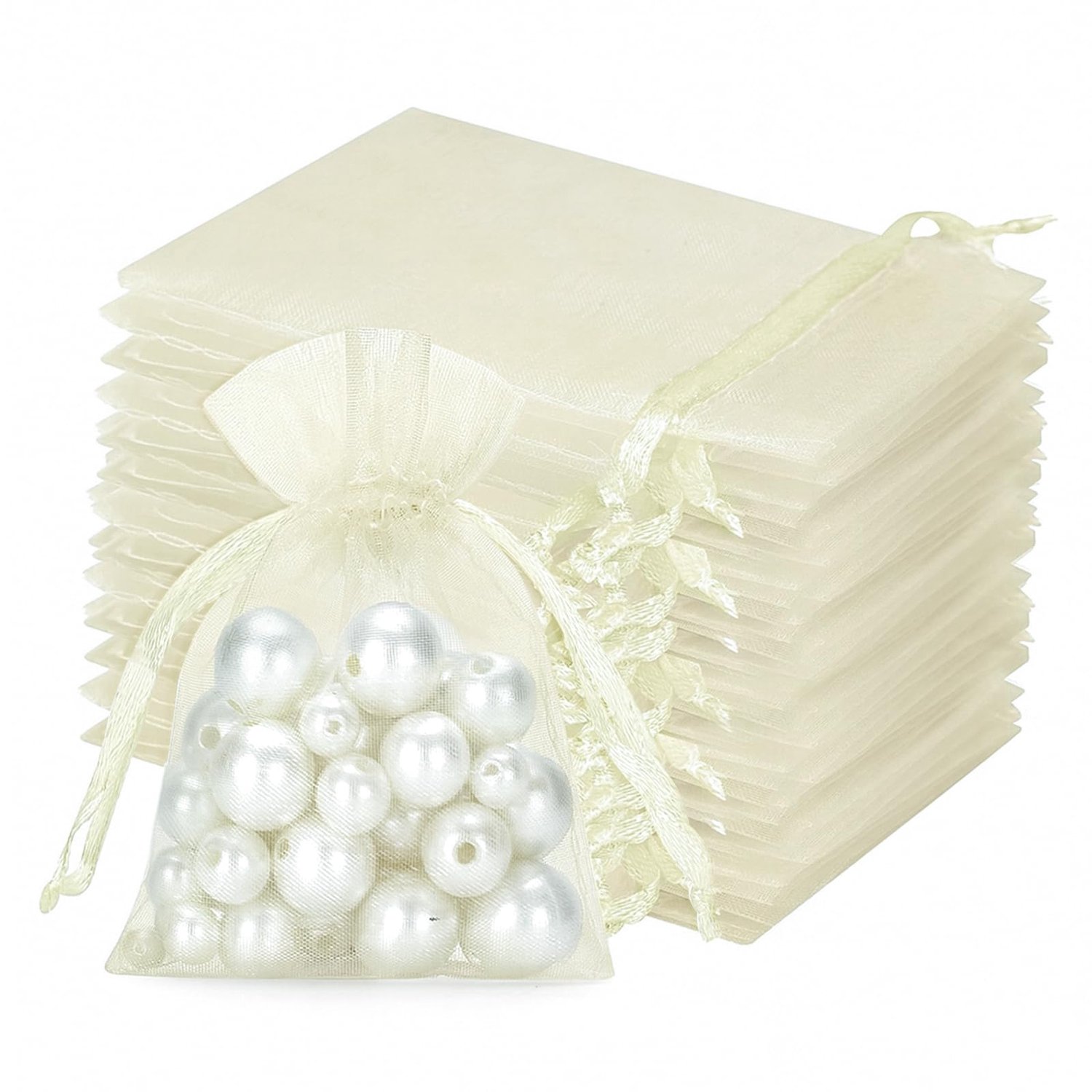 Crème Organza Geschenkzakken 7x9 cm, 100 Stuks voor Cadeaus