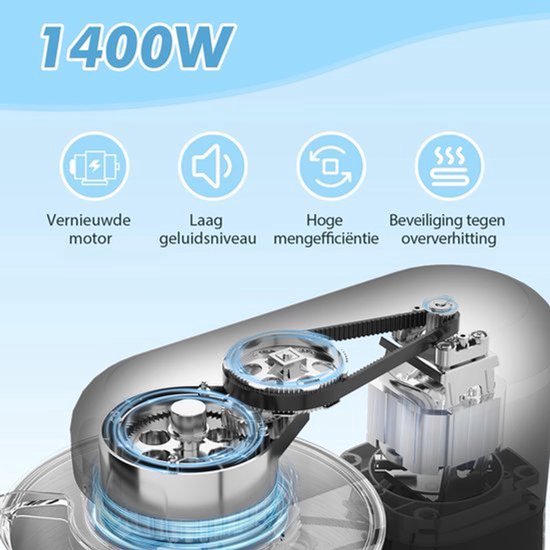Keukenmachine, 6,2 L Staande Mixer 1400W – Deegmixer met Planetaire Mengtechniek, Menghaak, Deeghaak, Garde (Zwart, 6,2 L) — afbeelding 5