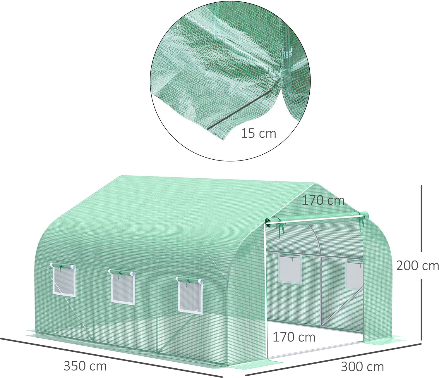 Tuinkas, 350×300×200 cm, groen, metalen frame, kweekkas, plantenkas, plantenkas voor buiten, broeikas en tuinserre, stabiel en duurzaam, praktisch en decoratief, geschikt voor tuin, binnenplaats en balkon, voor groenten en planten – foto 2