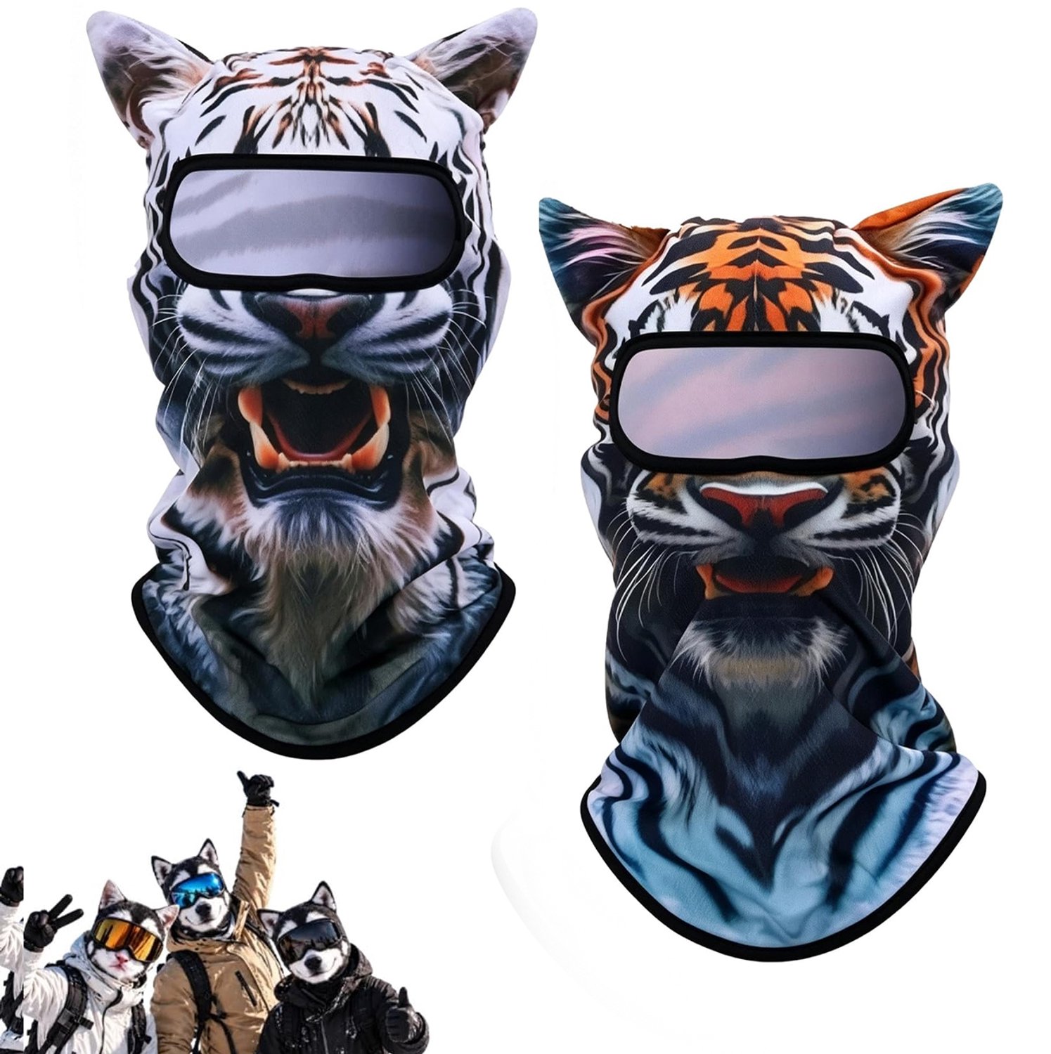 Stijl-F 2 Stuks Dieren Ski Gezichtsmasker Grappige 3D Kat & Hond met Oren Winddicht Winter Hoofdmasker met Volledige Gezicht & Nek Bedekking Unisex Eén voor Volwassenen Geschikt voor Snowboarden Buitensport Halloween Feesten Cyslmuk® Stijl-a
