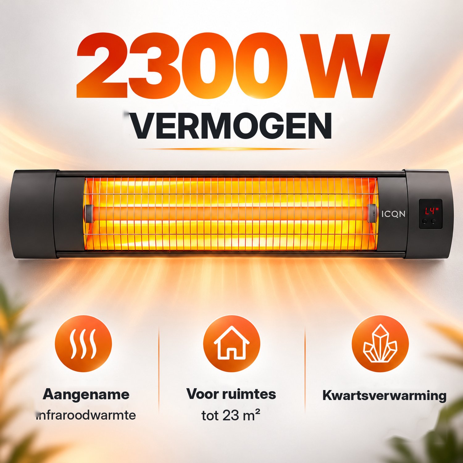 ICQN Infrarood Terrasverwarmer met Afstandsbediening - 2300W - 4 Standen - Water en stofbescherming - Voor Binnen en Buiten - Elektrische Kachel - Zwart – foto 7