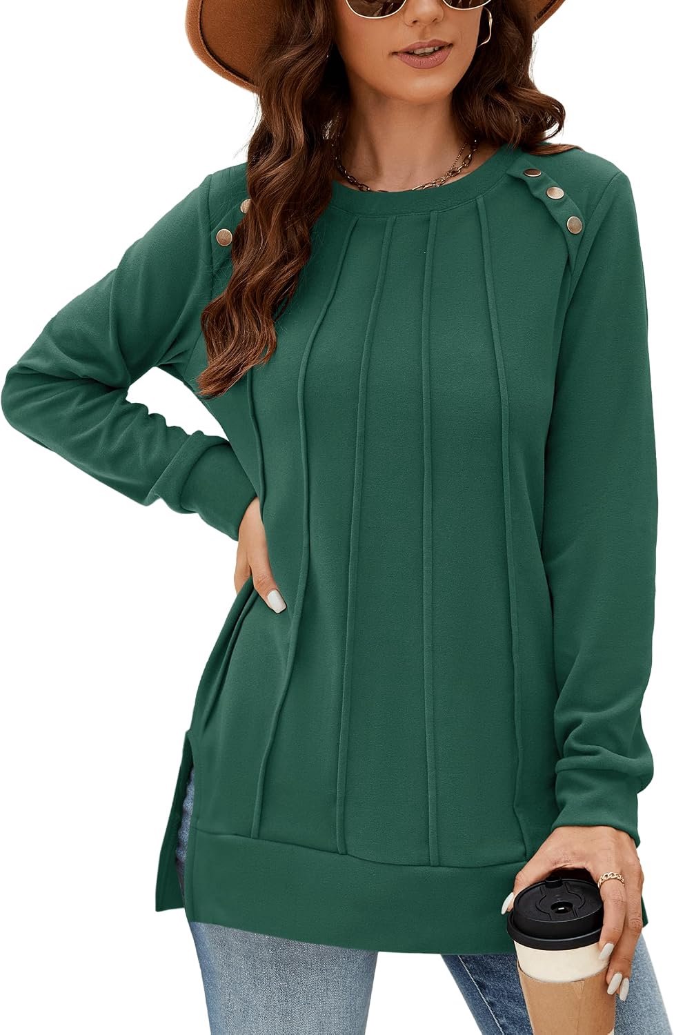 Shirt met ronde hals en plooien voor dames