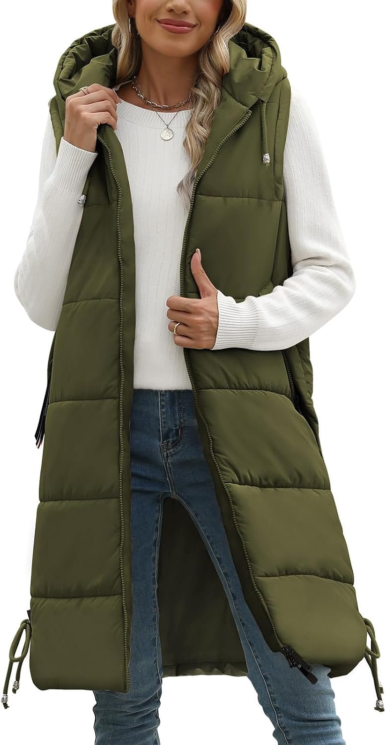 Vest met capuchon, lang model, voor herfst en winter
