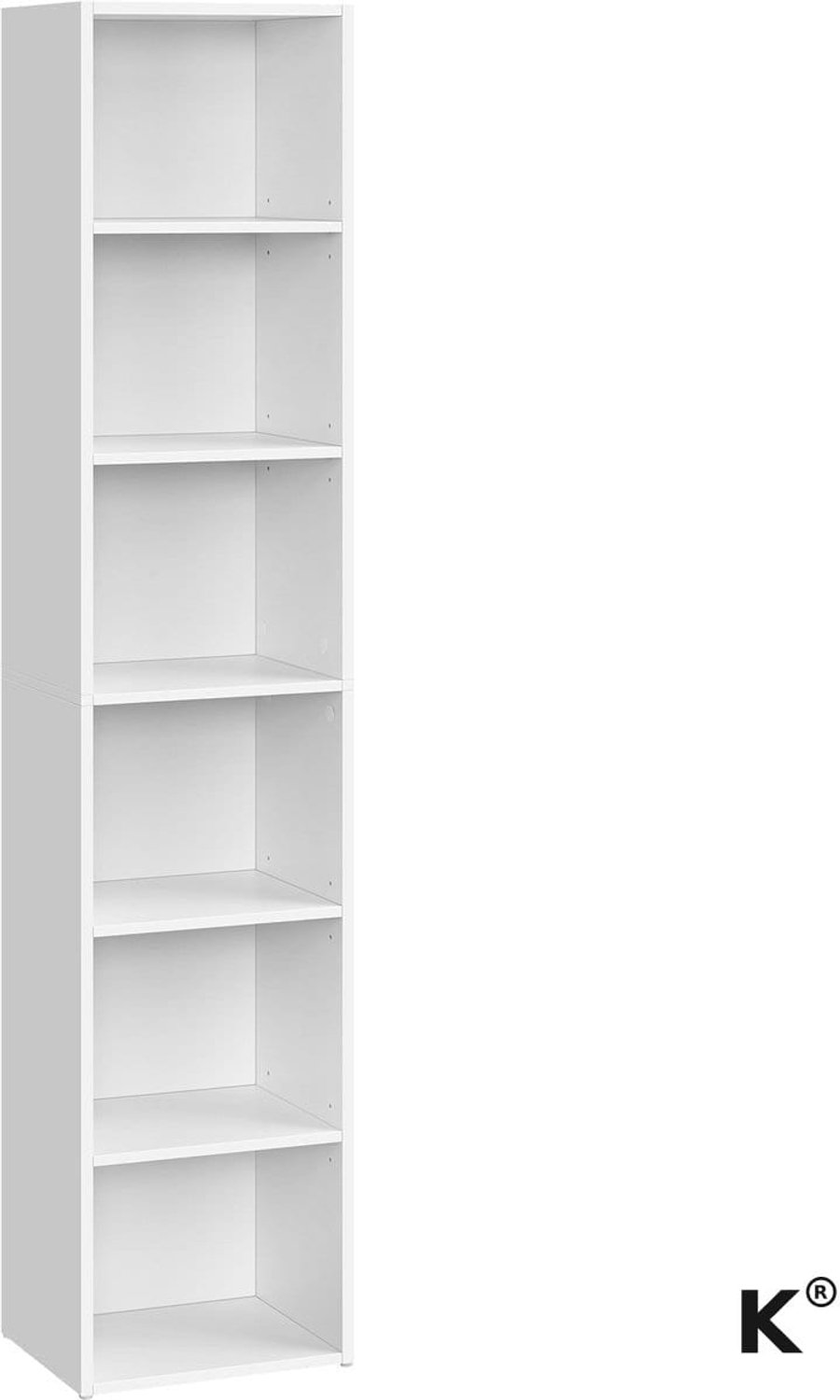Klarven Boekenkast Wit - Open Boekenkast - Boekenkastje - Bookcase - Verstelbare Planken, Inclusief Anti-kantelset - 24x24x160,7 cm