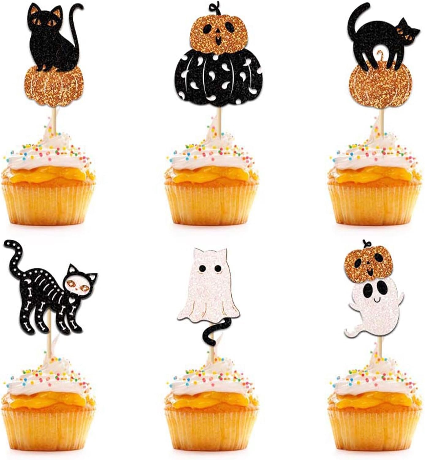 24 Halloween kat cupcake toppers