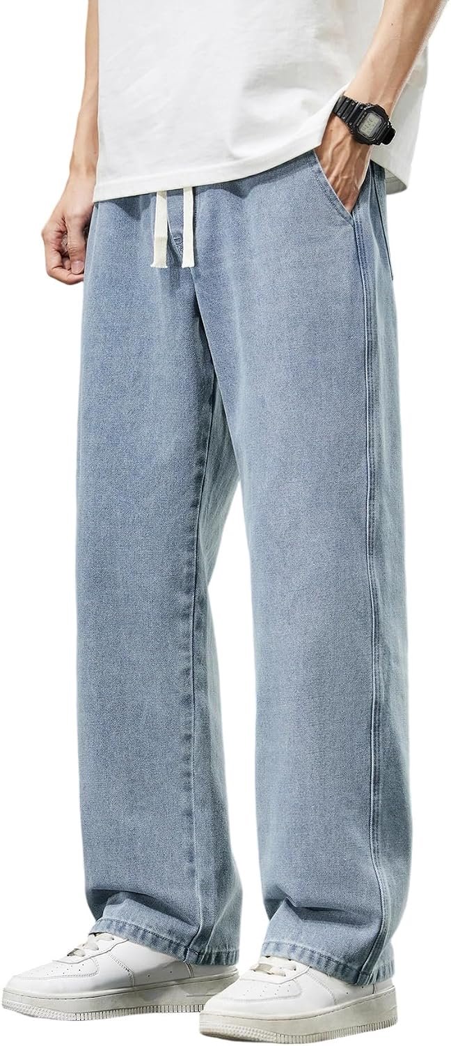 Baggy Jeans met elastiek, koord en zakken
