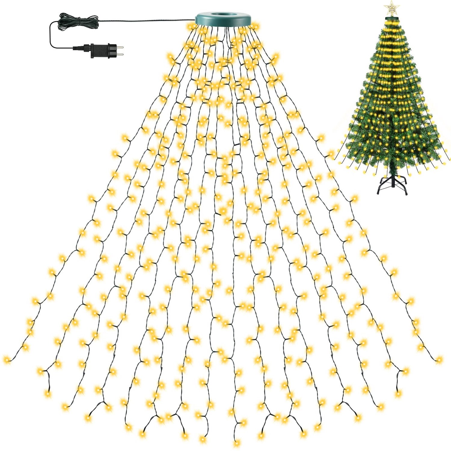Lapamax Lichtsnoer voor Kerstboom zonder Topster en 8 Lichtstanden - Kerstboomverlichting met 16 Strengen en Timer met Geheugenfunctie - Feestverlichting voor Huis, Tuin en Balkon - Warmwit - 3 m - 480 LED's