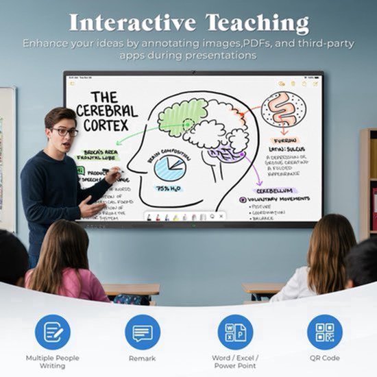 Interactief Digitaal Whiteboard 75 Inch - 4K UHD Touchscreen - 8 GB RAM - Aluminium Frame - Voor Klaslokaal En Kantoor