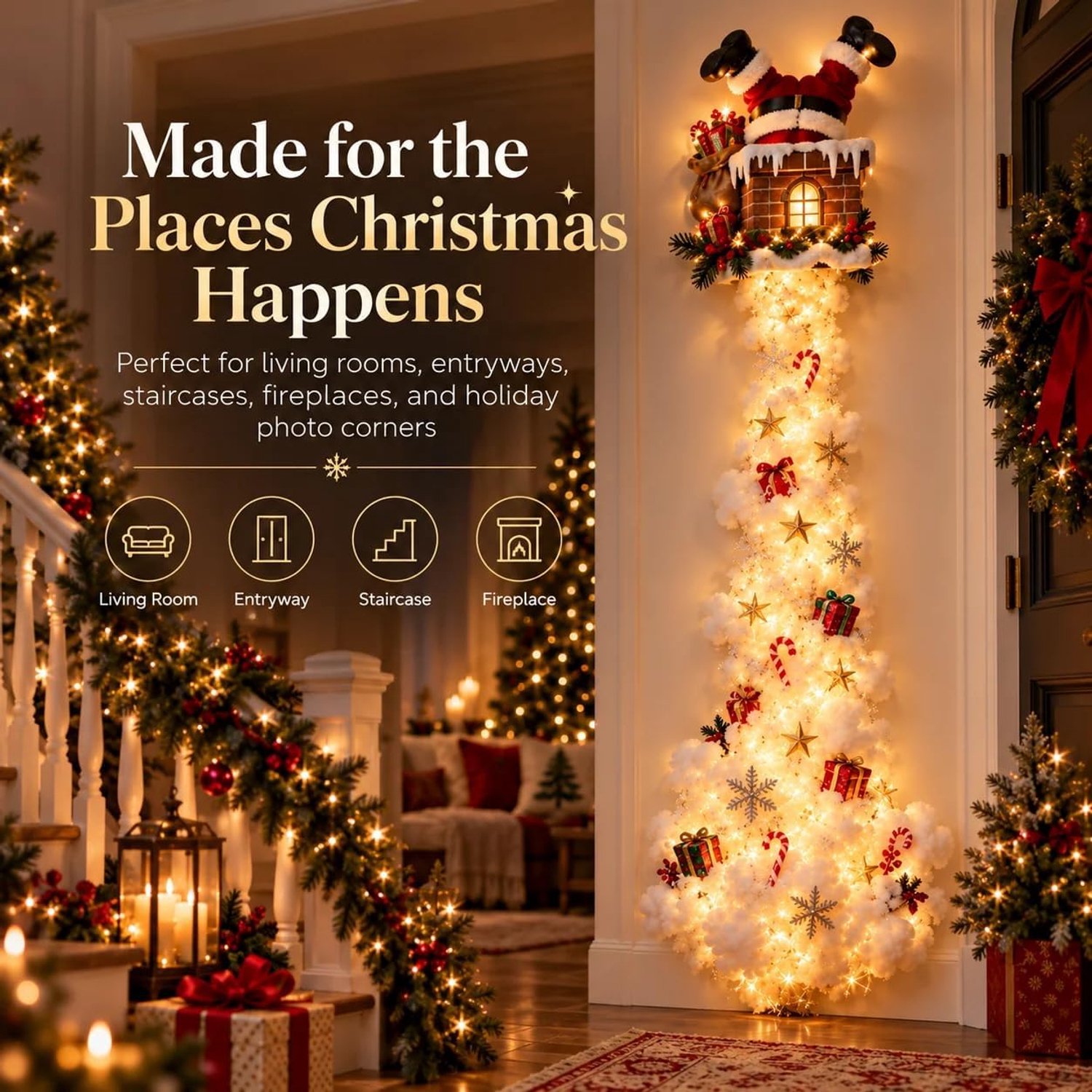 Kerst Led Wandlamp - Lichtende Wanddecoratie - Kerst Lichtgordijn - Op Batterijen - Verlichte Acryl kerstdecoratie - Christmas Magic Trail - Zelfklevend - Sfeerverlichting Voor Muren, Deuren, Ramen en Balkons – foto 4