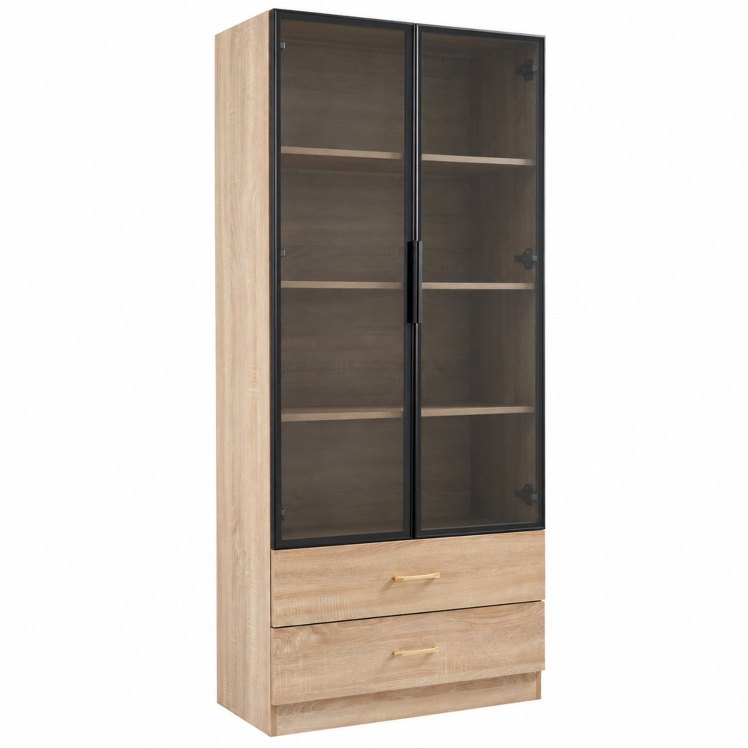 LONG DRAGON - Halfhoge badkamerkast - Lichtstrip - 2 grote laden en 2 deuren met glas - 75 cm breed