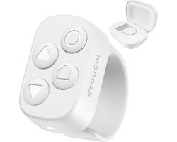 Stouchi Paginadraaier voor Kobo eReaders – Bluetooth 5.4 Afstandsbediening – Clipvrij Ringmodel met 4 Knoppen – Oplaadcase – 12+ Uur, 140+ Uur Totaal – Voor Clara BW/Colour, Libra Colour/2, Clara 2E, Sage & Elipsa 2E – Wit