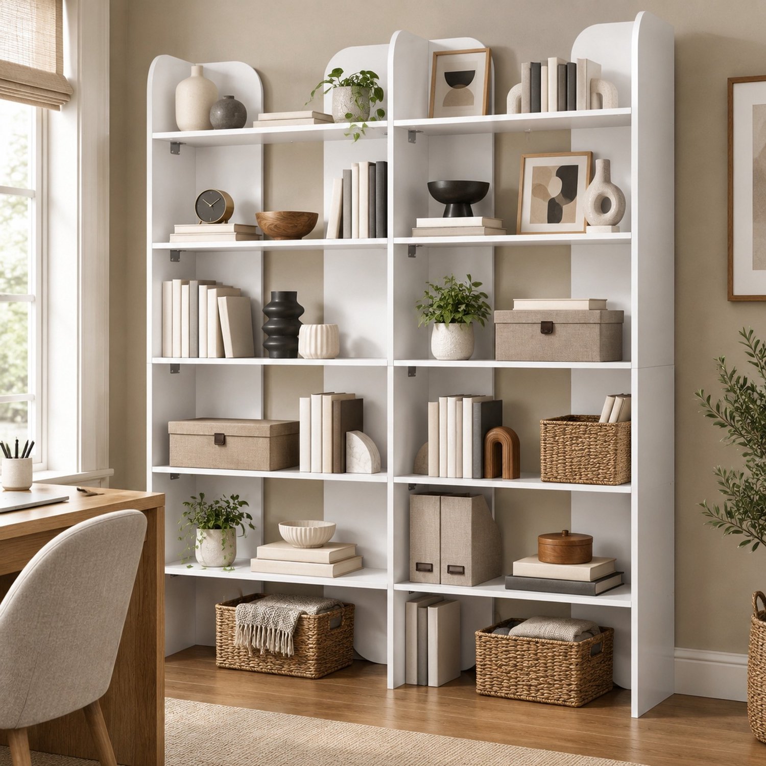 MODFU Boekenkast - 5 Niveaus - Open Kast - Modern - Wit - 135 x 25 x 160 Cm