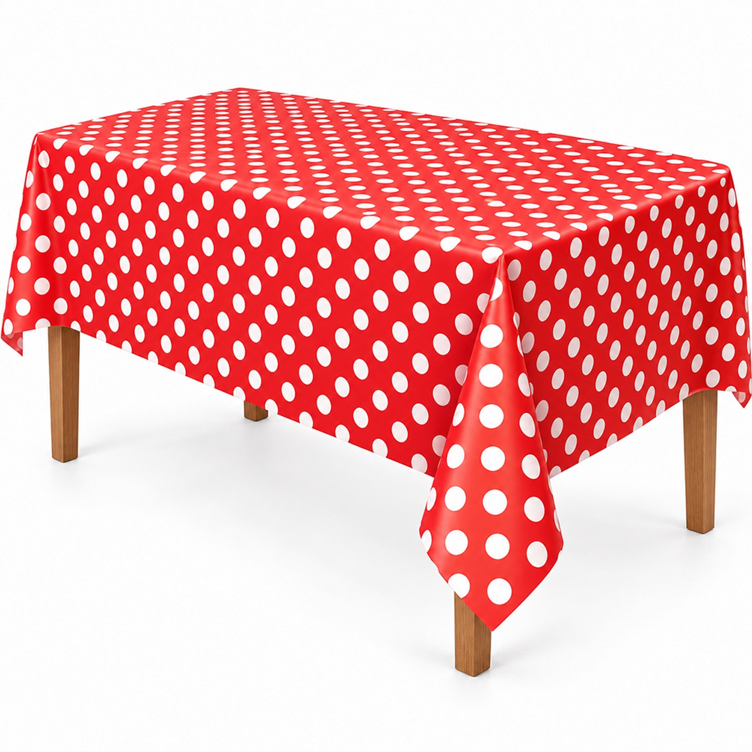 Plastic Tafelkleed Kerst - Rood met Witte Stippen - Waterdicht Wegwerp Tafelkleed - 137x274 cm - Kersttafelkleed