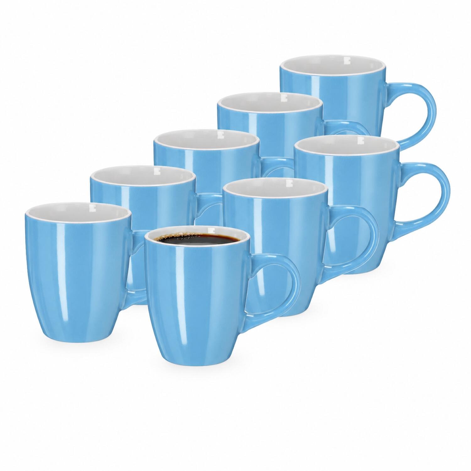 Bellatio Design Koffiekopjes sweet Glaze - 8x stuks - Keramiek - lichtblauw - 350 ml - 8 x 10 cm - mokken - bekers