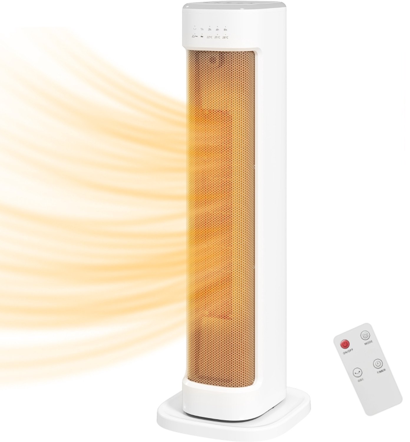 Keramische ventilatorkachel van 2000 W met 3 instelbare warmtestanden, timer van 15 uur en afstandsbediening – wit