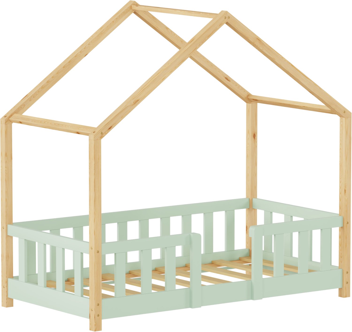 en.casa Kinderbed Treviolo huisbed 70x140 cm mintgroen en naturel [en.casa]