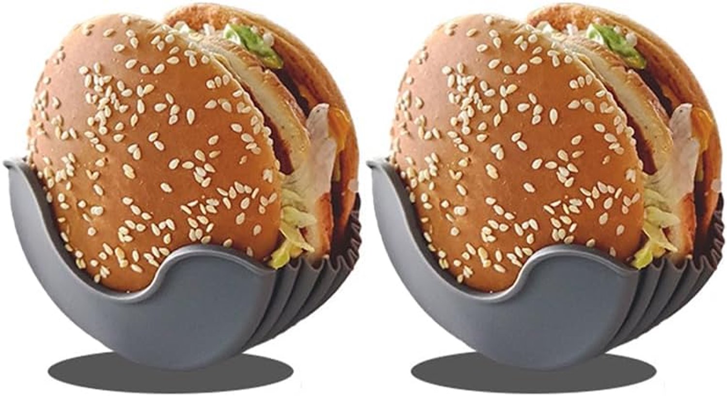 Siliconen hamburgerhouder, set van 2 herbruikbare, antislip hamburgerhouders – voedselveilige siliconen, morsvrij en voorkomt vallen – geschikt voor kinderen en volwassenen (grijs)