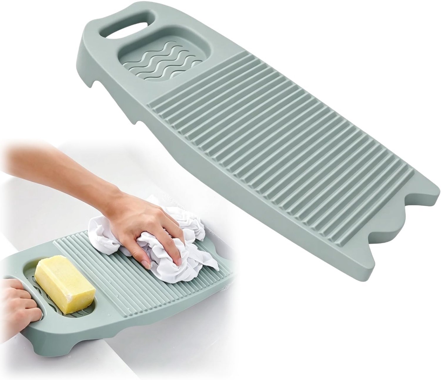 Antislip wasbord voor huishoudelijk gebruik – Handwasbord / Schrobplank (15,7 x 8,07 x 1,06 inch) (E-Lichtblauw)