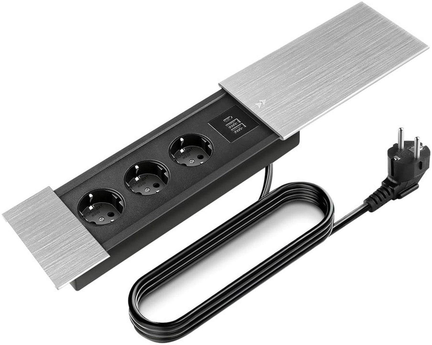 Aluminium Tafelstopcontact met 3 Sockets en USB Aansluitingen