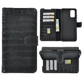 Samsung Galaxy S20 Plus hoesje - Wallet Bookcase Echt Leder hoes Croco Zwart