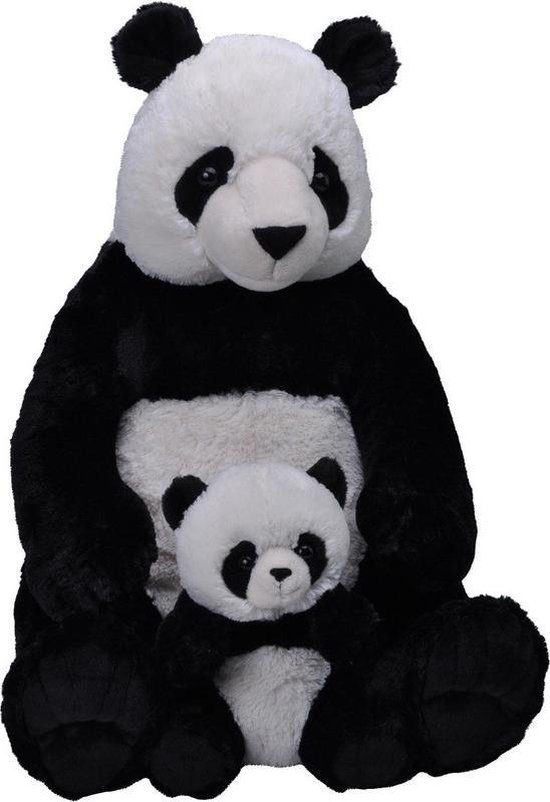 Grote pluche zwart/witte panda met welpje knuffel 76 cm - Pandaberen wilde  dieren... | bol