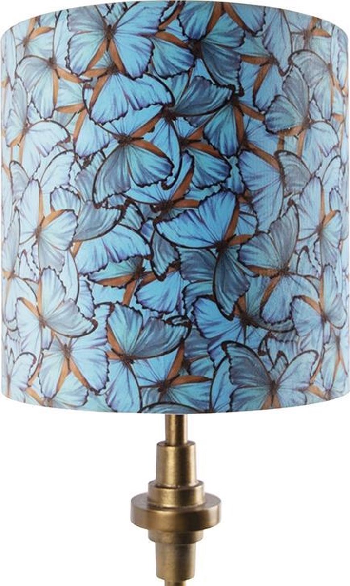 Art deco tafellamp goud met velours blauwe kap 35 cm - Torre