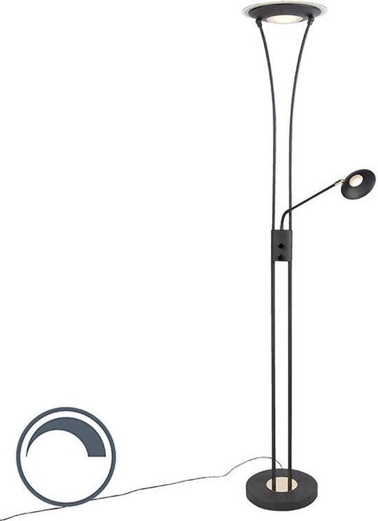 QAZQA ibiza - Moderne Dimbare LED Vloerlamp | Staande Lamp met Dimmer met leeslamp - 1 lichts - H 180 cm - Zwart - Woonkamer | Slaapkamer
