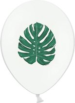 PARTYDECO - 6 witte latex ballonnen met groen tropisch blad - Decoratie > Ballonnen