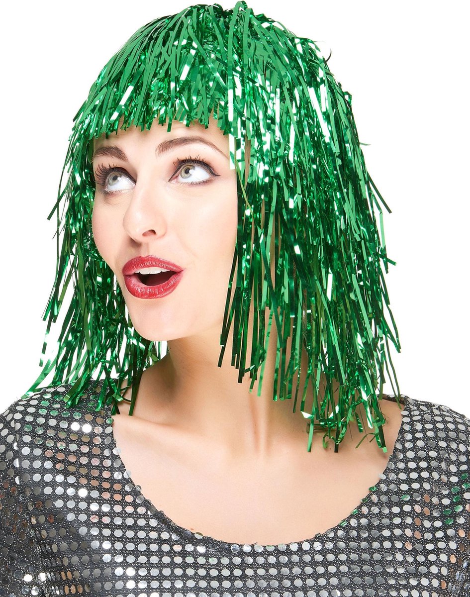 Vegaoo - Groene glitterpruik voor vrouwen